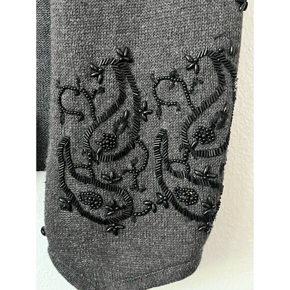 90s ramie cotton charcoal gray black seed bead sleeveless womens sweater L - Picture 5 of 6